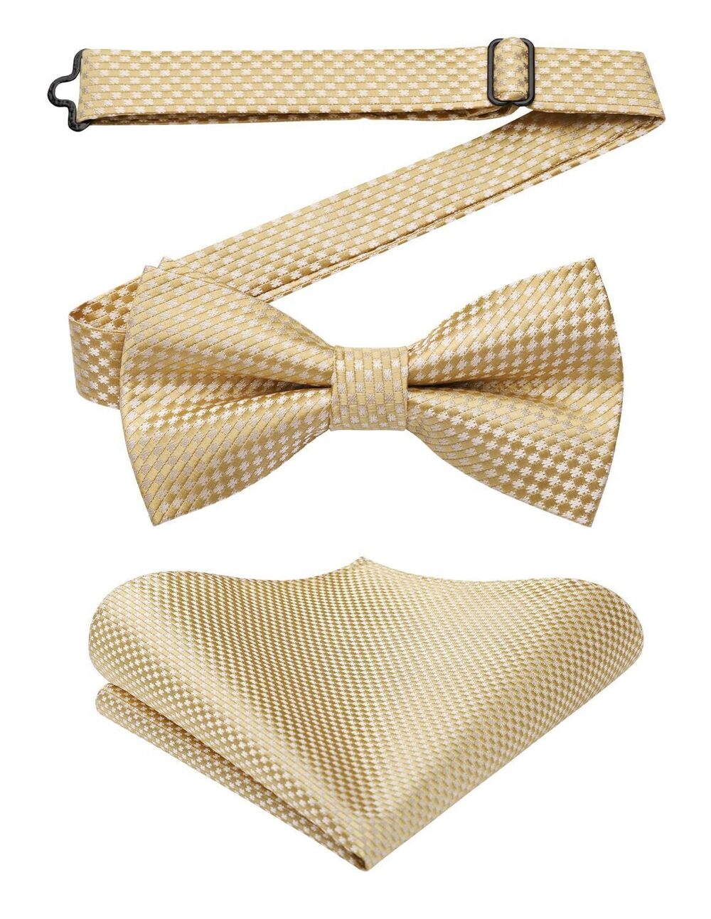 8599 Gold Silk Bow Tie Champagne Polka Dot Bow Tie and Pocket Square Set